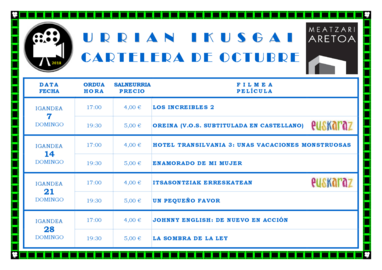 Cartelera para el nuevo mes