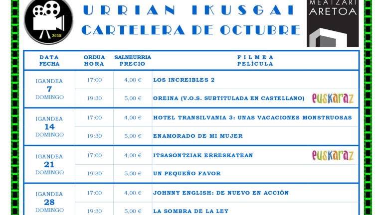 Cartelera para el nuevo mes